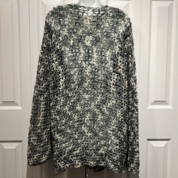 Handmade‎ Wool Blend Grey/White/Black Open Weave Cardigan Size M - Picture 6 of 8